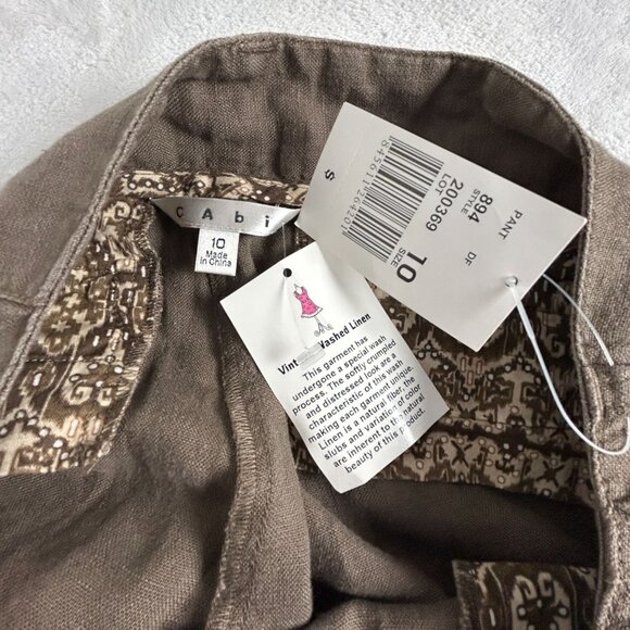 Cabi Womens Vintage Washed Linen Wide Leg Pants Size 10 Brown Style #894 New - Picture 3 of 10